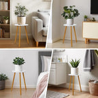 KINNARY Tall Plant Stand Indoor, Mid Century Wood White Flower Stand for Corner, Metal Plant Holder, Modern Home Decor Small Round Side End Table (11.8"x20") - Image 6