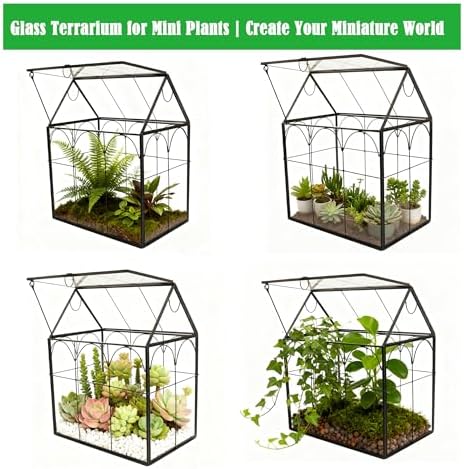 ELEGANTLIFE Glass Geometric Plant Terrarium,Succulent & Air Planter for Home Garden Office Decoration (Black House) - Image 3