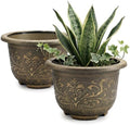 2 Pack 17 inch Large Plant Pots, Big Flower Pots Outdoor Large, Round Plastic Flower Pots with Drainage Holes, Heavy Duty Bronze Style Decorative Planters for House by PuresoakBath-UPerfectGift