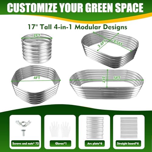 TBMLC 17" Tall Elevated Oval Metal Raised Garden Bed Silver,5X2X1.4 FT - Image 2