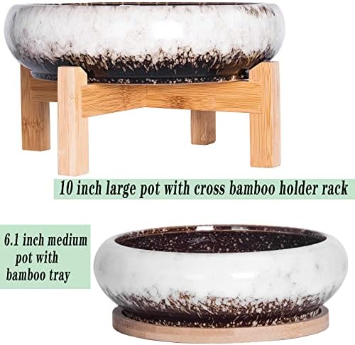 Succulent Pots, 7.3/10 Inch Large Bonsai Pots with Trays Set of 2 - Image 2