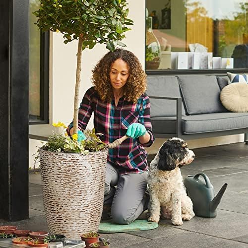 Worth 9 Gallon Tall Round Planters Set of 2-14" Dia x 21" H Stone Finish Flower Pots Indoor Decorative Container Garden Patio Unbreakable Beige - Image 5
