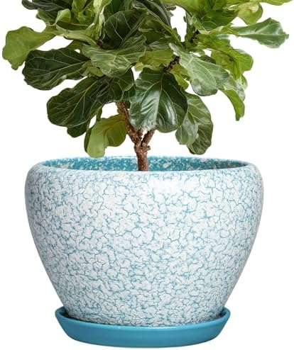 Ceramic Flower Pots, 10 Inch Ceramic Planter, Crackle Blue by Thirtypot