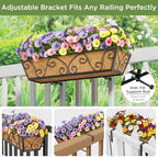 Y&M 24 Inch Window Deck with Coco Liner, Fence Metal Hanging Flower Planter Window Basket Deck Railing Planter Boxes for Outdoor Garden Lawn-Butterfly, 2pcs - Image 2