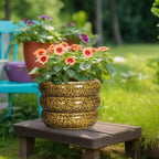 SQOWL Ceramic Flower Pots - 10 Inch Plant Pot Indoor with Drainage Hole, Round Bubble Planter for Outdoor Plants, Decorative Ceramic Plant Pot, Porch Home House Decor, House Warming Gifts, Yellow - Image 4