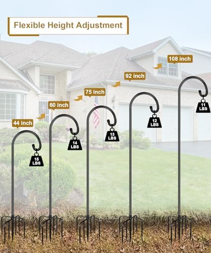 Shepherd Hook 108 Inch Tall Heavy-Duty Metal Garden Hanging Pole Stake for Bird Feeder Pole Plant Baskets, Black (2 Pack) - Image 3