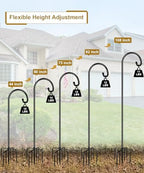 Shepherd Hook 108 Inch Tall Heavy-Duty Metal Garden Hanging Pole Stake for Bird Feeder Pole Plant Baskets, Black (2 Pack) - Image 3