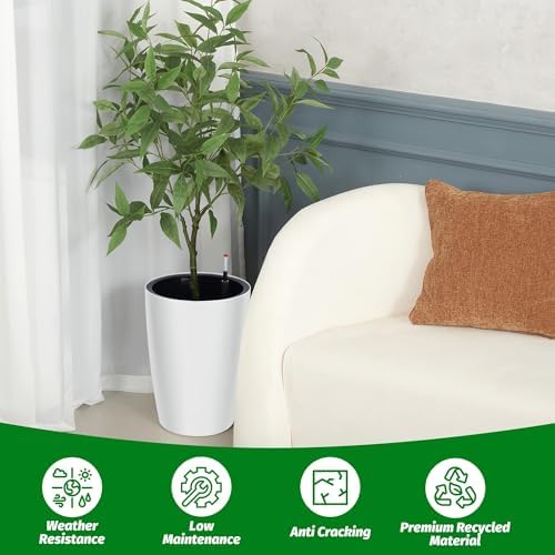 Set of 4 Tall 16 Inch Self-Watering Flower Pots – Large White Planters with Built-in Drainage & Water Level Gauge – Compatible for Indoor and Outdoor Plants – Patio, Balcony, Living Room - Image 7