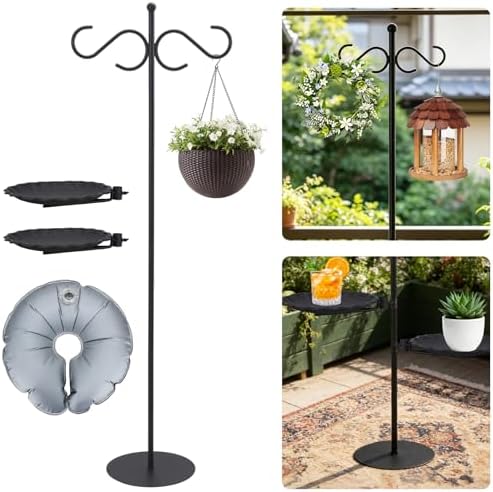 74" Shepherd's Hook Stand Plant，Wind Chime Hanger Stand, Bird Feeder,Waterproof Metal & Adjustable-Height Standing Pole Holder for Lantern and Wreath, Indoor & Outdoor by Ribgwo