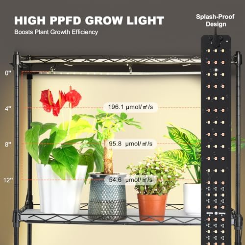 VEVOR Plant Stand with Grow Light, 4-Tier Plant Shelfwith 45W Full Spectrum LED, 3 Mode Plant Light with Timer and Wheel for Seed Starting, Metal Plant Rack for Indoor Plants - Image 4