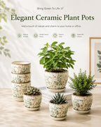 Ceramic Plant Pots, Vintage Succulent Pots, Plant Pots Indoor Set of 4, Planters with Drainage and Attached Saucer, 4.8 Inch Floral Flower Pots for Home Decor, Plant Lover Gifts - Image 3