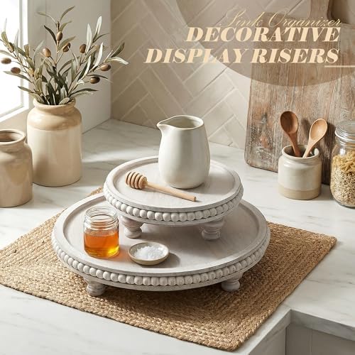 EOSAHR Round 2-Piece Display Risers, Display Stand for Home Decor,Whitewash - Image 5