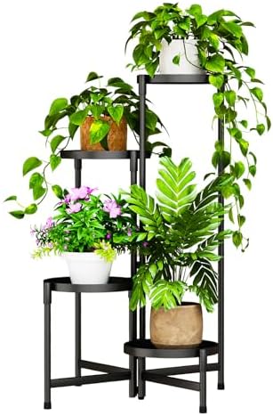 Plant Stand Indoor Outdoor, 4 Tier Metal Corner Shelf Black 9 in Wide by Atpddpey