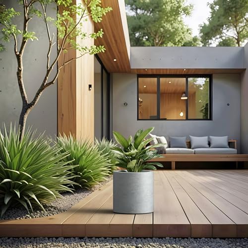 Kante Pale Gray Concrete Planter 9.8" Tall All-Weather Round Small Pot - Image 5