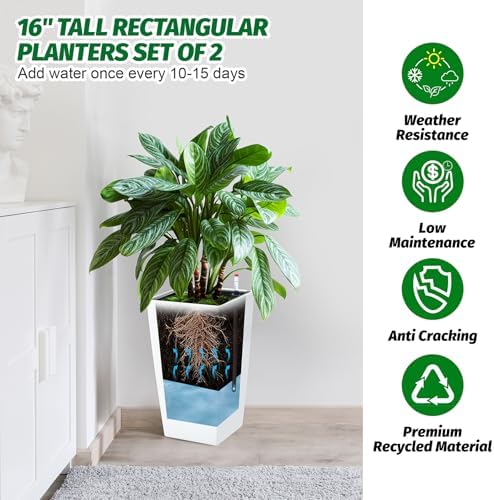 Garvee 16" Tall Planters Set of 4, Outdoor＆Indoor Planter Pots, White - Image 2