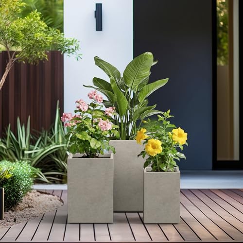 Kante Set of 3 Weathered Concrete Tall Planters 13" 11" 9" Dia - Image 4