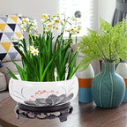 LIFKOME Large Ceramic Planter Succulent Pots with Display Base Stand Chinese Ink Painting Design Flower Vase Fishbowl Planter Round Porcelain Oriental Bonsai Pot - Image 4