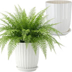 Briwooody 2 Pcs Tall Planter 15" Large Round Plastic Plant Pots with Drainage Hole and Tray White Modern Planter for Indoor Outdoor Plants Home Office Kitchen Bedroom Living Room Porch Patio Decor - Image 3
