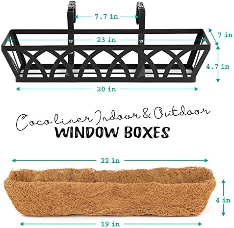 24" Hanging Window Box Basket w/Coco Liner, Black, 2-Pack - Image 2