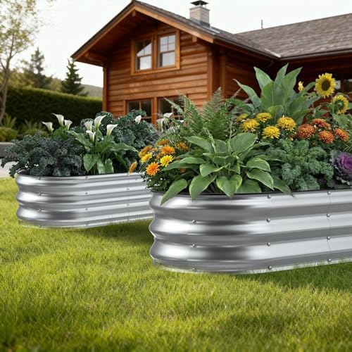 2 Pack 4x2x1FT Galvanized Raised Garden Beds,Raised Garden Bed with Safety Edging and Gloves,Oval Metal Planter Box for Gardening Vegetables Flowers Herb-Silver - Image 7