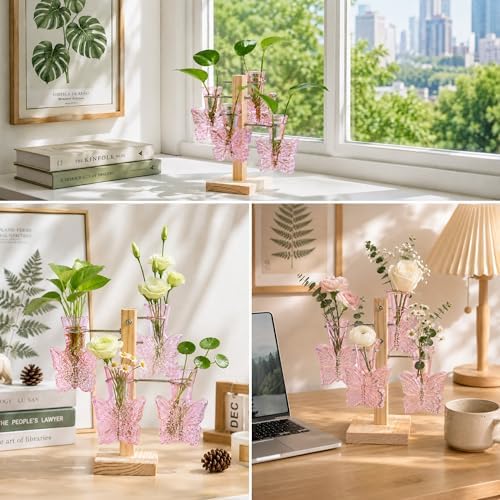 Nacome Plant Terrarium Propagation Stations: Pink Vase with Wooden Stand - Image 7