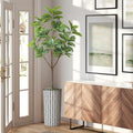 Artificial Tree in Black and White Geometric Planter, Fake Magnolia Tree for Indoor and Outdoor Home Decoration - 70" Overall Tall (Plant Pot Plus Tree) by SIGNWIN