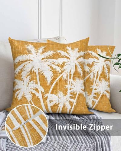 Throw Pillows 16x16 Set of 2, Tropical Palm Tree Waterproof Outdoor Pillow Covers with Insert, Vintage Orange Exotic Botanical Plants Decorative Pillowcase Cushion for Patio, Garden, Couch, Sofa, Bed - Image 5