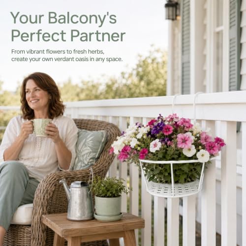 Milisten 2Pcs Railing Hanging Planter Holder White Iron Flower Pot Basket - Image 2