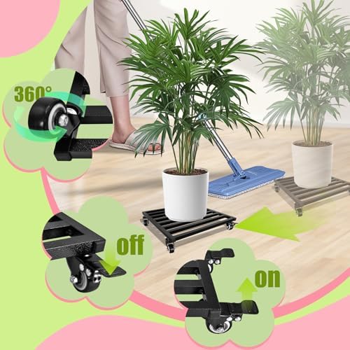 Plant Caddy with Wheels 16'' 2 Pack Metal Rolling Plant Stand Plant Dolly with Lockable Casters Aluminium Heavy Duty Pot Mover Rollers Indoor Outdoor Planter Trolley Holds up 440 Lbs Planter Black - Image 5