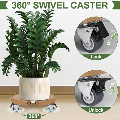 ToLanbbt 4 Pack Plant Caddy Stands with 360° Wheels Adjustable 15-22 in Rolling Stands Heavy Duty Large Plant Carts Dolly with Casters 440lbs Capacity for Large Planter, Garden Pot, Flower Pot, Khaki - Image 4