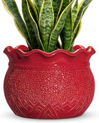 10 Inch Flower Pots, Ceramic Pots for Indoor Plants, Red by Fivepot