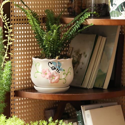 Ceramic Plant Pots with Drainage Holes and Saucers, Small Planters Set of 3 - Image 5