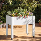 Elevated Raised Garden Bed with Wheels,Planter Outdoor Plants,Matte White - Image 2