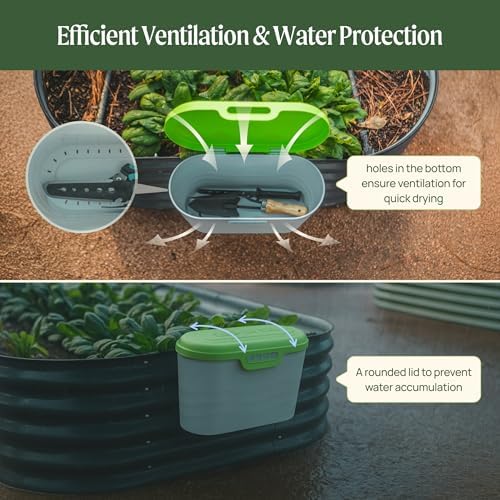 Vego Garden Heavy-Duty Hanging Garden Toolbox, Weather-Resistant Durable Polymer, Holds Up to 44 lbs, Features a Rounded Lid Basil Green - Image 5