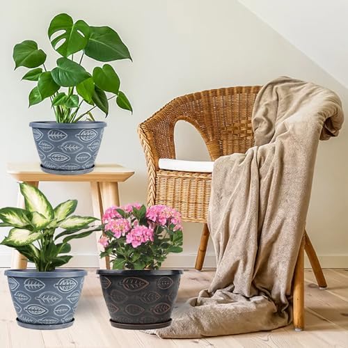 Nooulap Outdoor Flower Pots Set of 3, 11 Inch, Blue - Image 5