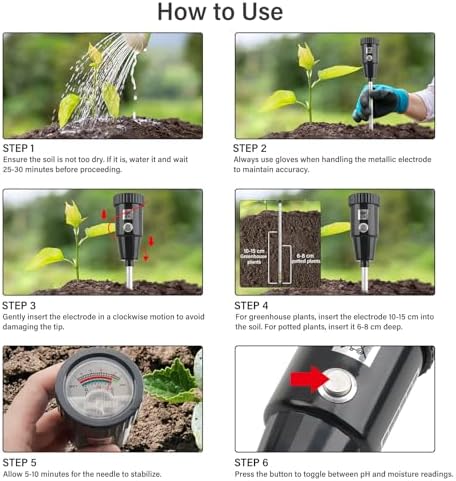 Soil pH Meter & Moisture Meter, 300mm Long Electrode, Soil Tester for Garden, Lawn, Farm, Indoor & Outdoor Use, No Battery Needed - Image 6