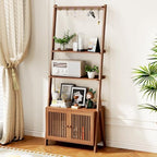 Bookcase with Drawers, Ladder Shelf 4-Tier Bamboo Bookshelf with 6 Hooks by OAKVIVOElegantLifestyle
