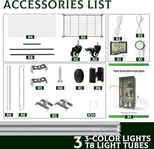Indoor Greenhouse for Vegetable Seeds, 4-Tier Portable Plant Stand with 3 Full Spectrum T8 Grow Lights, Timer, Thermometer, Ventilation & Wheels, Smoked PVC Cover for Herbs Flowers Seedlings - Image 2