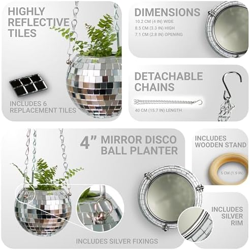 Bubblegum Stuff Disco Ball Hanging Planter (4 in) - Hanging Planters for Indoor Plants - Spherical Shaped Plant Pots with Mirrored Exterior - Available in 4-inch, 6-inch and 8-inch Sizes…… - Image 3