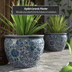 Red Lantern Large 20" Porcelain Fishbowl Blue & White Floral Planter or Cachepot for Indoor/Outdoor Use in Garden Entryway Living Room Boho Eclectic Modern Contemporary Classic Traditional Style Decor - Image 2