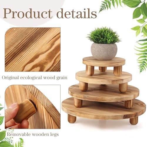 Sintuff 4 Pack Mini Wooden Plant Stool Display Wood Cake Stand 12/10/8/6 Inch Round Plant Risers Holder for Flower Pot Wooden Stool Indoor Outdoor Wood Stand(Wood Color) - Image 3