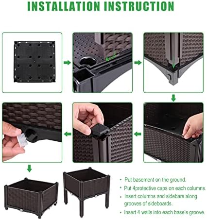 Outvita 4 Sets Raised Garden Bed with Legs, Square Elevated Planter Garden Box with Drainage Plug for Indoor Outdoor Planting Flowers Vegetables Tomato and Herbs(Brown) - Image 5