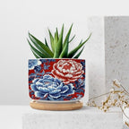 Red and Blue Chinoiserie Floral Planters Ceramic Chinoiserie Chic Asian Round Plant Pot with Drainage Holes and Bamboo Tray Pot for Pots Outdoor Indoor Plants - Image 7