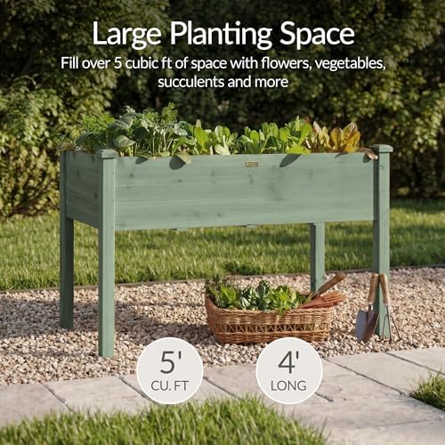 Best Choice Products 48x24x30in Raised Garden Bed, Elevated Wood Planter Box Stand for Backyard, Patio, Balcony w/Bed Liner, 200lb Capacity - Sage - Image 3