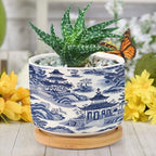 Nanjing Blue and White Chinoiserie Ceramic Planter Asian Snake Plant Live Indoor with Pot with Drainage Holes and Saucers Pot for Home Office Decoration - Image 6