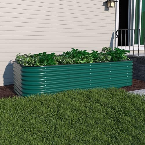 MUPATER 8'x4' Raised Garden Bed, Galvanized Raised Garden Bed, 24''H Mutli-in-1 Metal Garden Bed with 3 Aluminum Support Rods, Modular Raised Planter Box Outdoor for Vegetables, Flowers, Green - Image 6