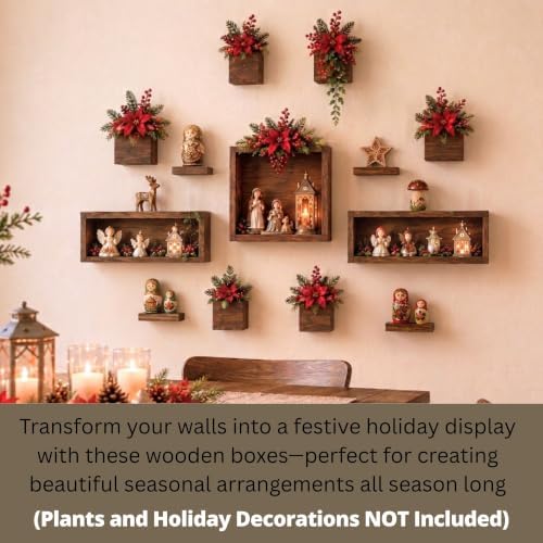 LaLaGreen Wooden Floating Shelves (13-Piece Set) Indoor Wall Mounted Plants - Image 3