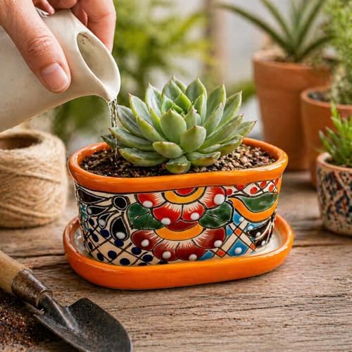Small Ceramic Pot - Flower Planter with Drainage for Cactus Bonsai Succulents - Desk Size - Maceta Ceramica Multicolor - Image 5