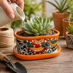 Small Ceramic Pot - Flower Planter with Drainage for Cactus Bonsai Succulents - Desk Size - Maceta Ceramica Multicolor - Image 5