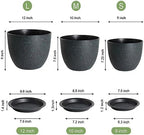 UOUZ 12/10/9 Large Modern Plant Pots, Plastic Planters with Drainage Holes and Saucers for Indoor Outdoor Plants Flowers, Black with Green Speckles - Image 2